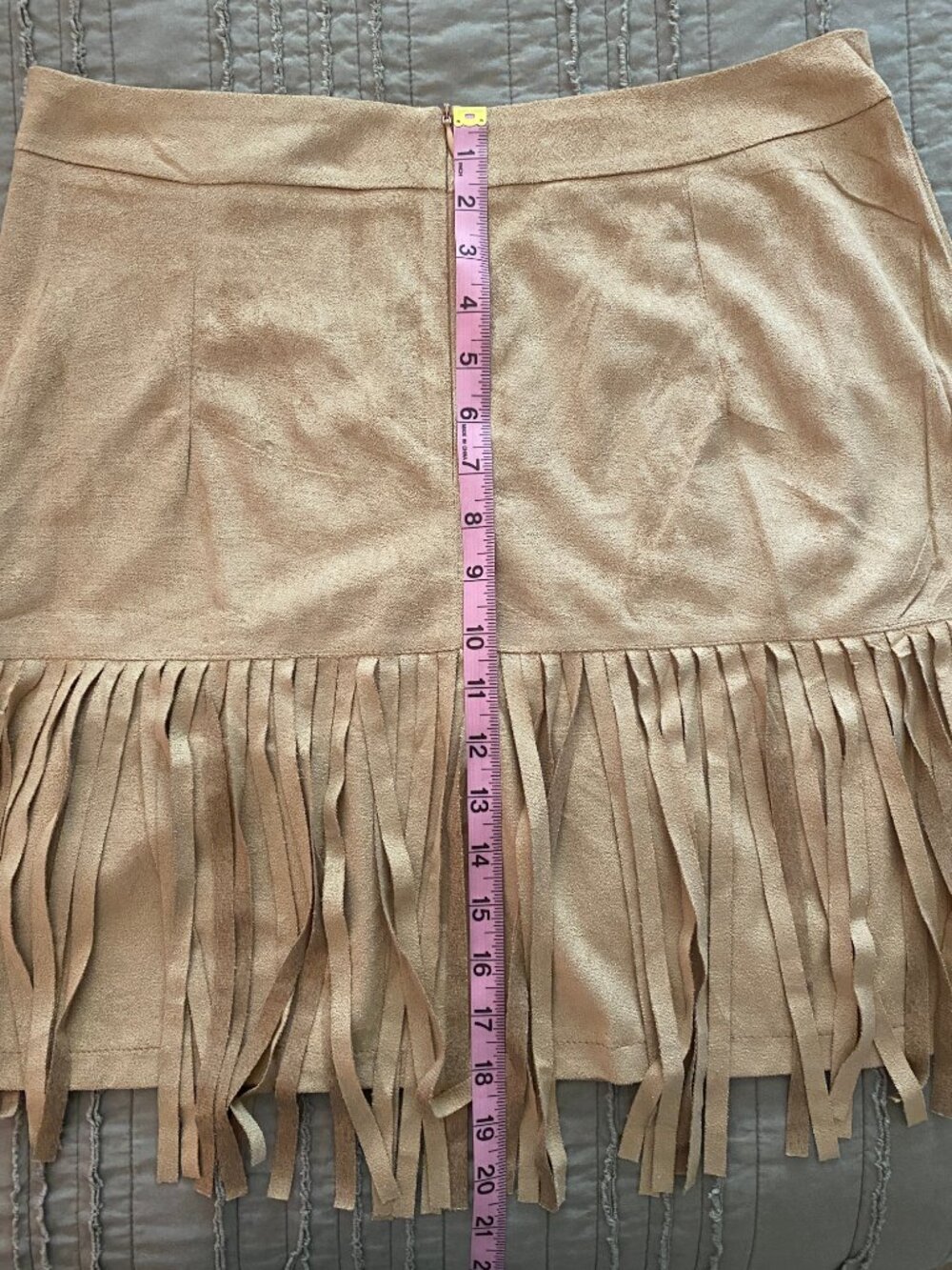 Boho Faux Suede Fringe Mini Skirt - Tan Studded Western Festival Cowgirl - XL - Picture 3 of 7